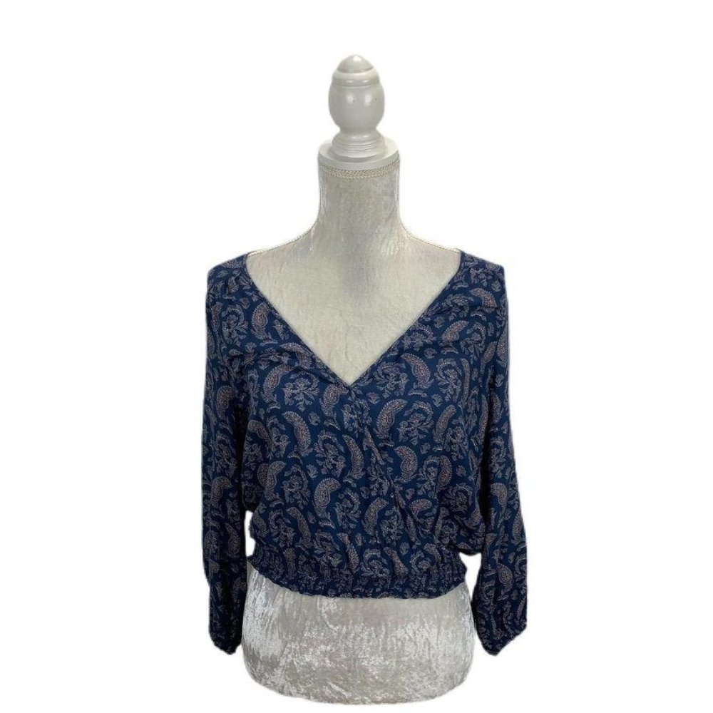 American Eagle Faux Wrap Cropped Top Paisley Boho